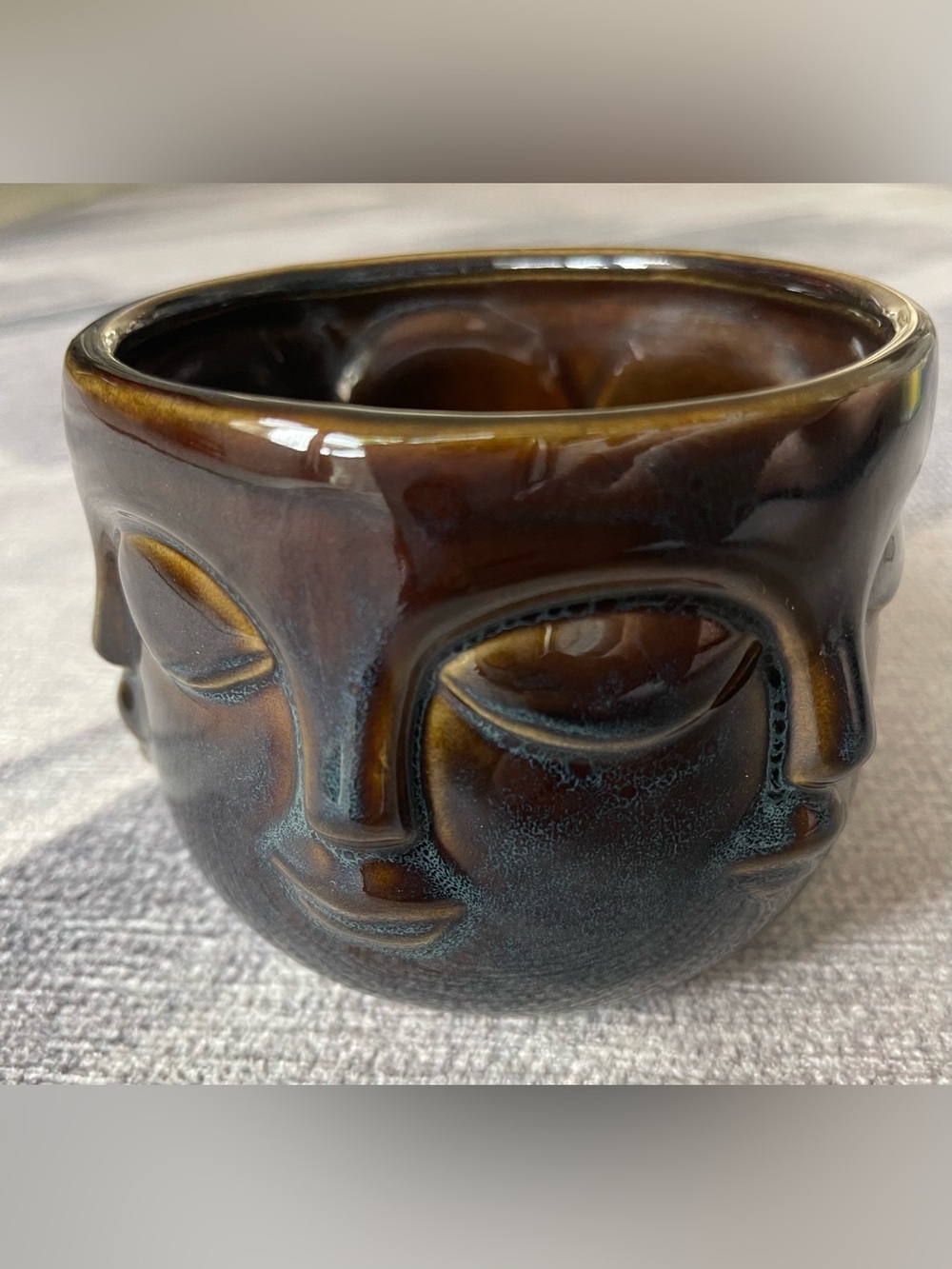 Ceramic Face Planter in Deep Brown Glaze